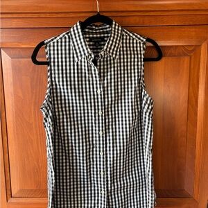 Lands' End Black and White Gingham Sleeveless Shirt